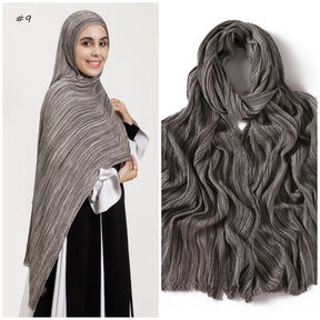 YZ319  Plain Vertical Stripe Modal Crinkle Fringe Hijab