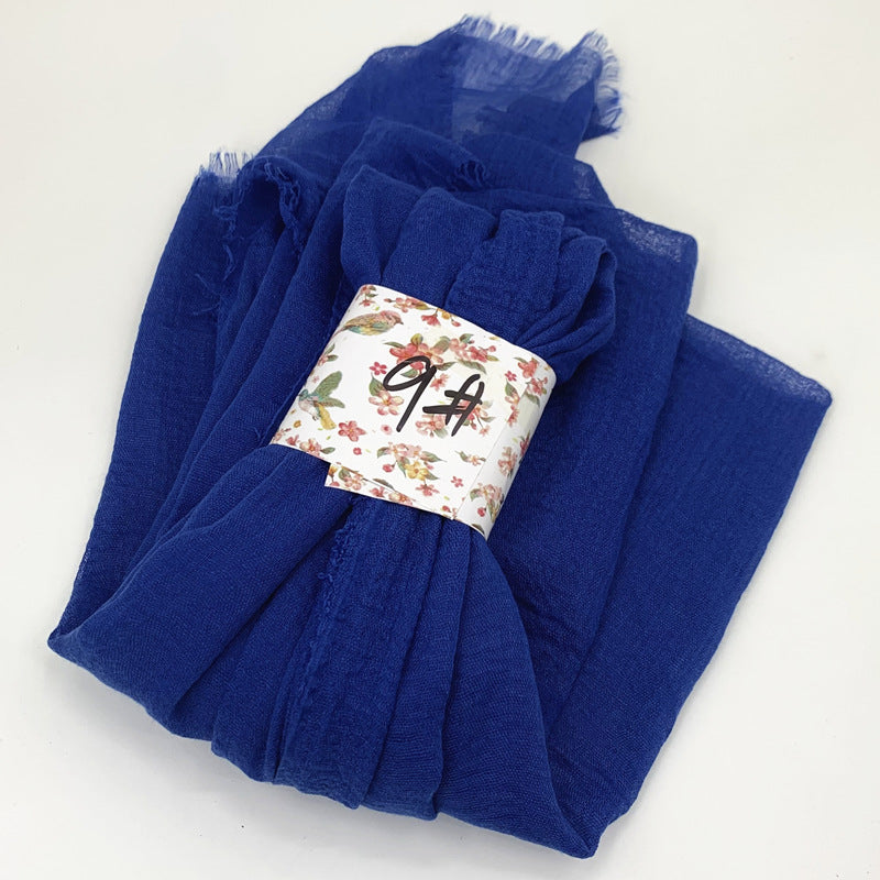 WJ01  Plain Seersucker Crinkle Fringe Edge Large Hijab