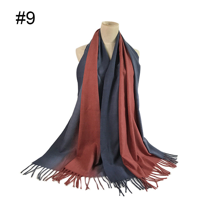 ND307 Women's scarf solid color gradient imitation cashmere large size scarf hijab  hijab/tudung  printed hijab  printed scarf  Gradient