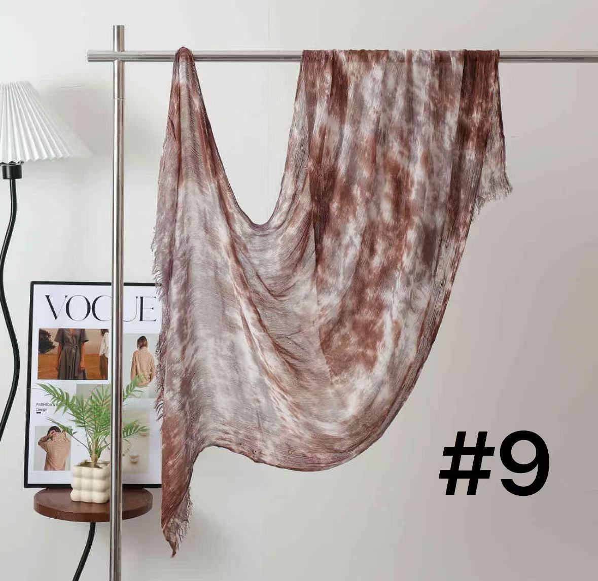 SS008  Modal Dreamy Tie-Dye Short Tassel Crinkle Hijab