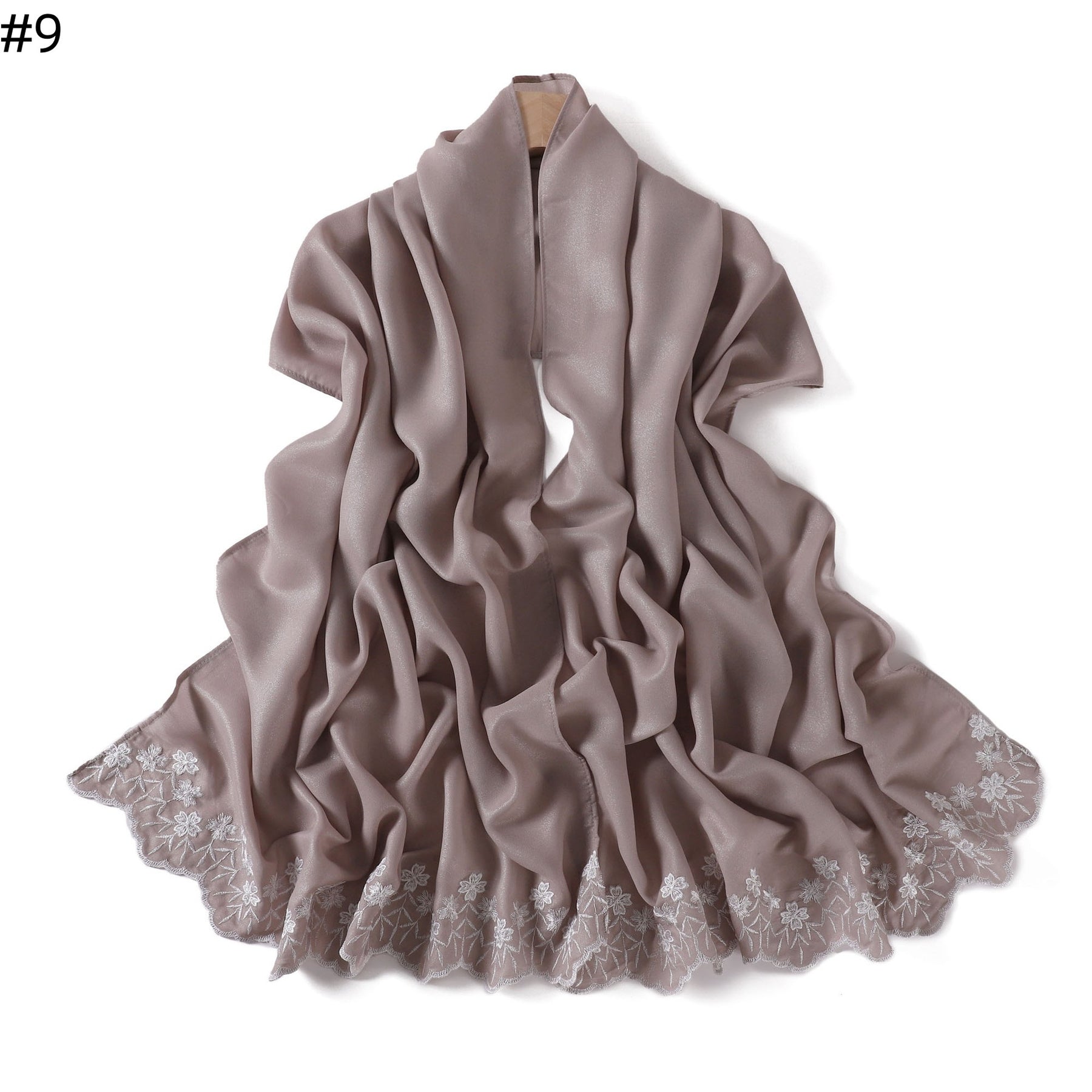 YZ339  Plain Embroidered Ends Shimmer Chiffon Hijab