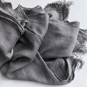 WJA79  Plain natural crinkle cotton hijab with fringes on both ends