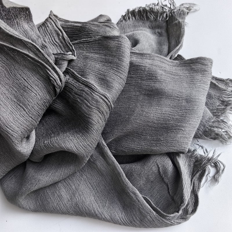 WJA79  Plain natural crinkle cotton hijab with fringes on both ends