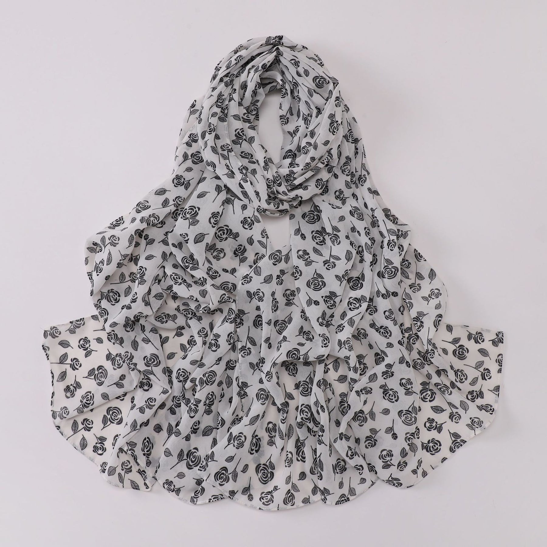 W-0022  Ditsy Floral Printed Pearl Chiffon Hijab