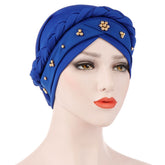 TJM-短辫金珠 golden beads plain hijab turban hat