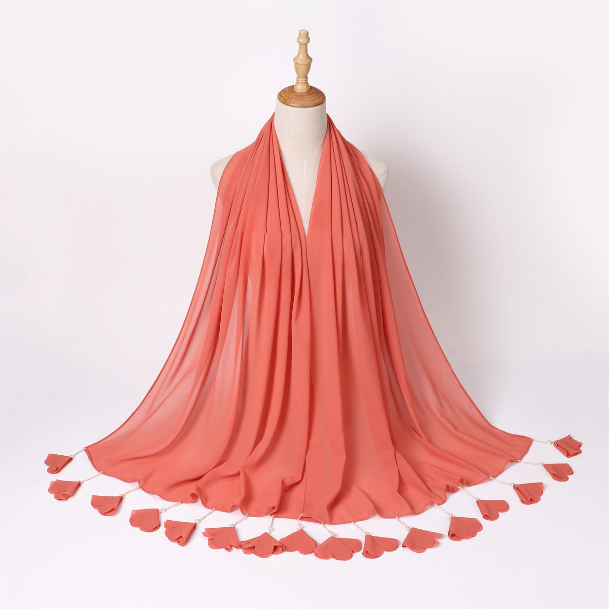 W-0063 plain pearl chiffon Love tassel hijab scarf