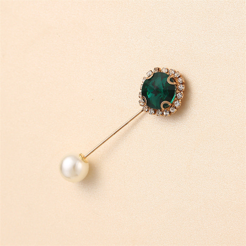 55646  Crystal Brooch with Colorful Zircon Gemstones, Long Pin