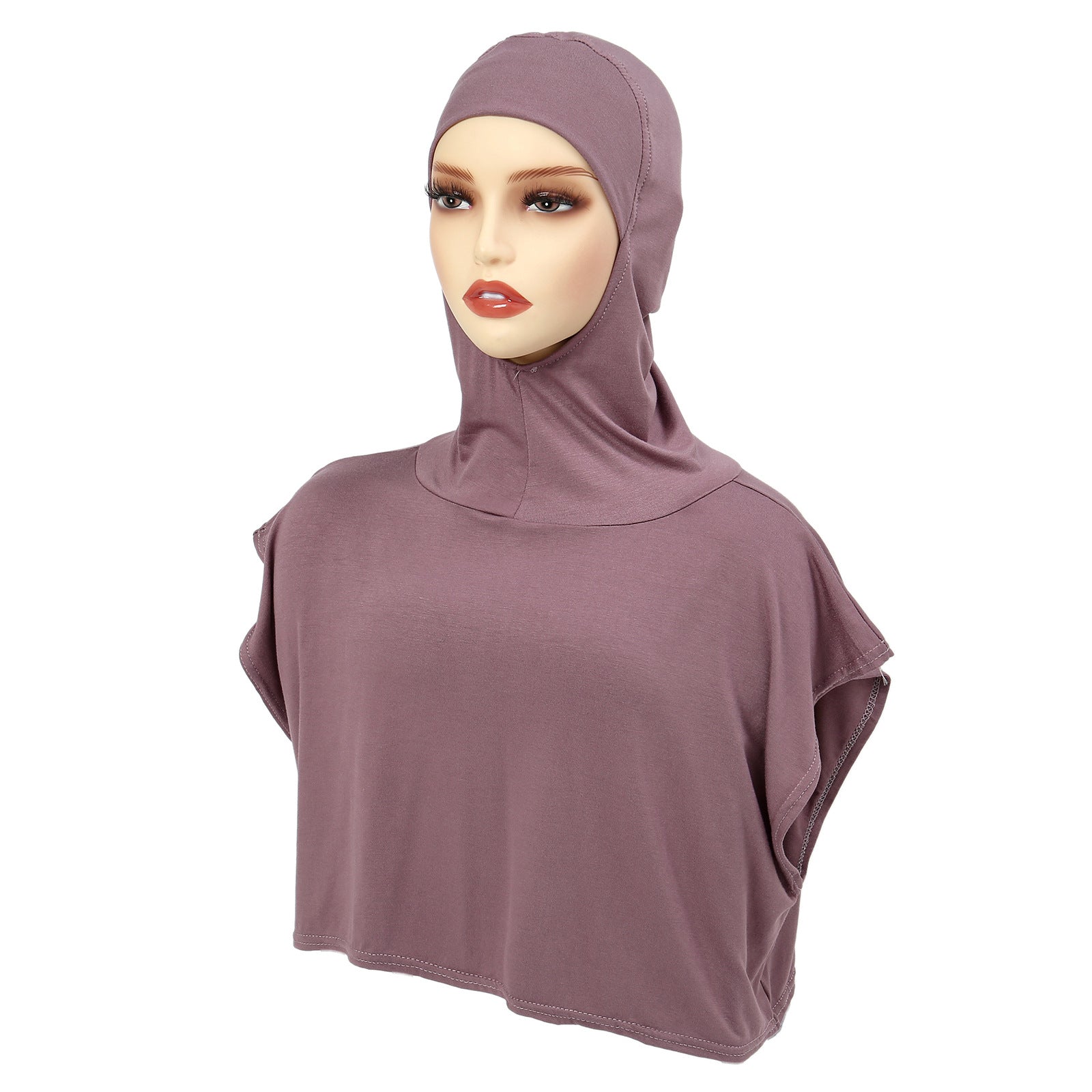 8227 Solid color one-piece hat Muslim headscarf with fake collar Pullover hat