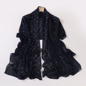 20240406 Pearl Chiffon Ceramic Starry Sky Diamond Long Scarf