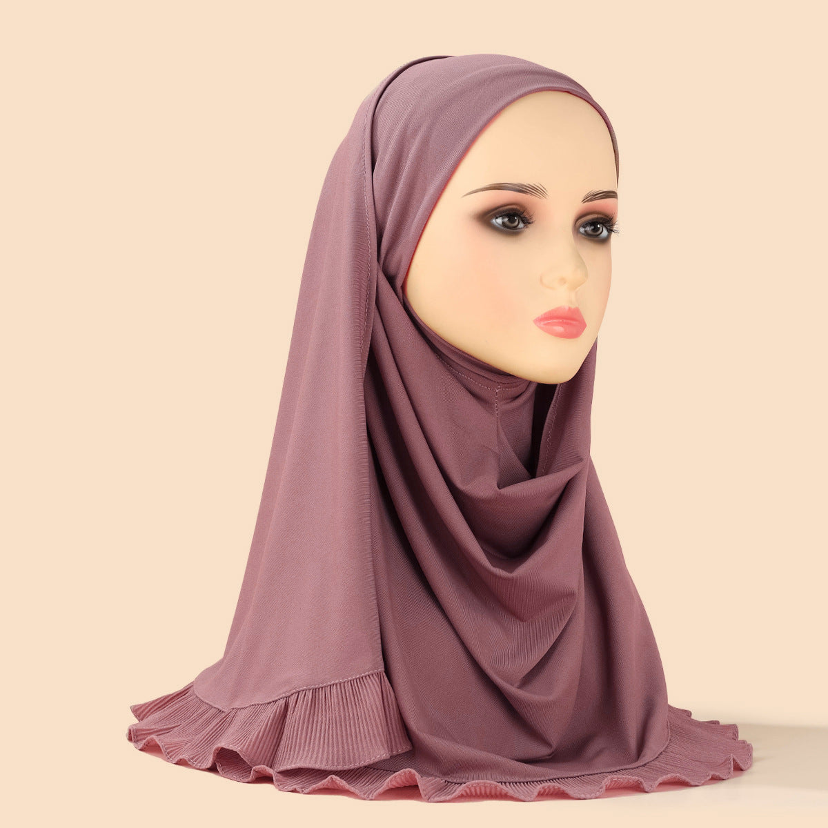 TD51-040  Plain Chiffon Pull-On Single-Layer Ruffle Hijab