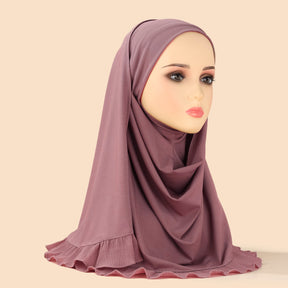 TD51-040  Plain Chiffon Pull-On Single-Layer Ruffle Hijab