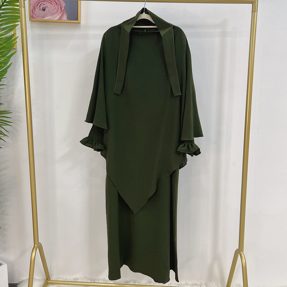 LR591+HJ907  Plain Dress with Single-Layer Hijab Set