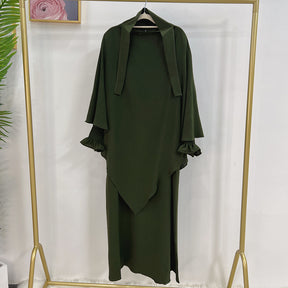 LR591+HJ907  Plain Dress with Single-Layer Hijab Set