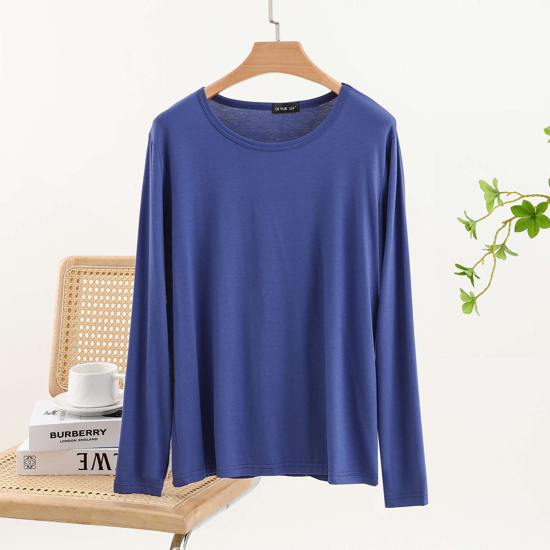 JC001  Crew Neck Modal Long Sleeve Loose Stretch Top