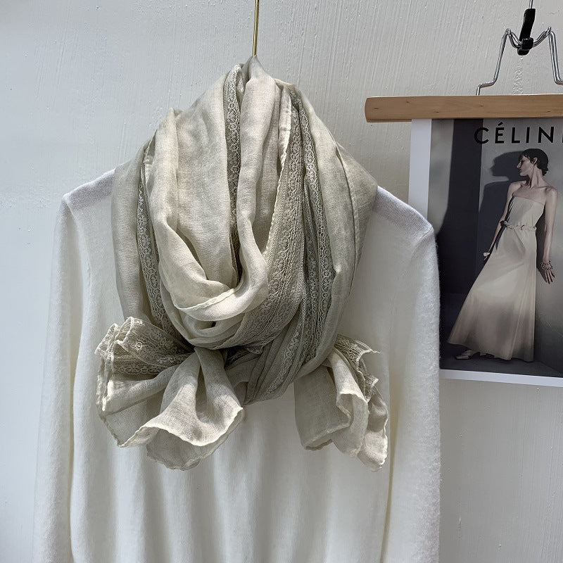 色 麻薄款 Plain Linen Lace Cotton Hijab - Color Option