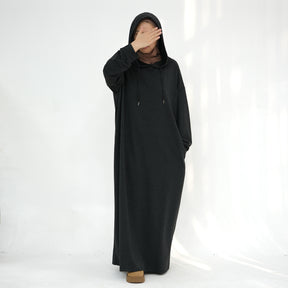 LR921  Solid color hooded sweater dress
