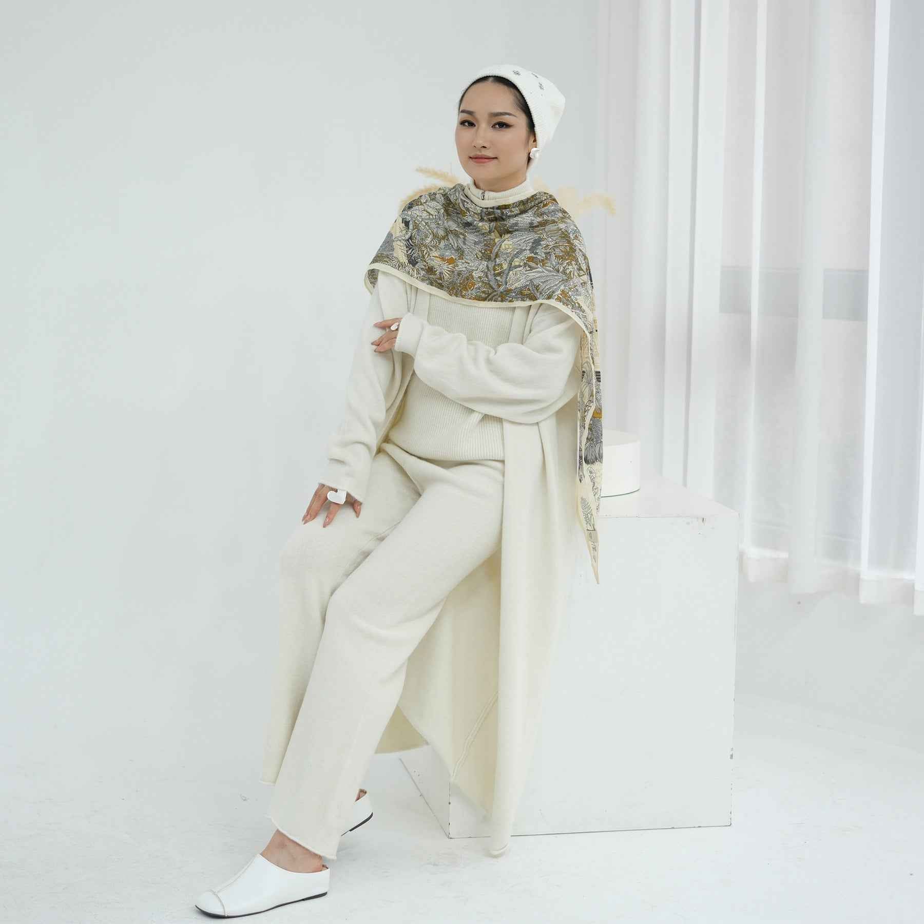 WDM009 Plain Thickened Jersey Three-Piece Set + Hijab