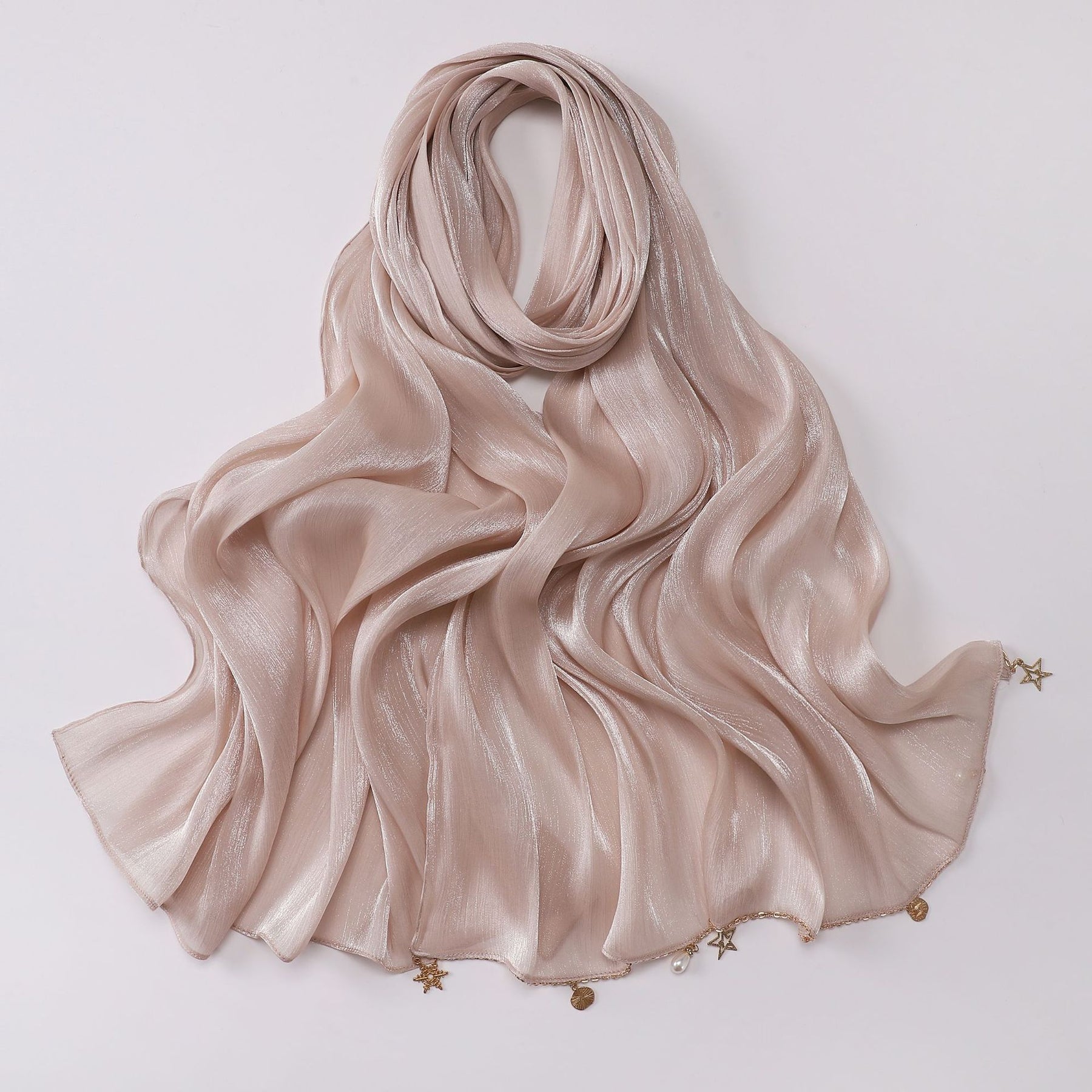 260302  Sea Island Silk Long Hijab with Handmade Chain