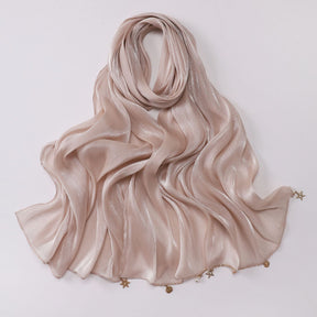 260302  Sea Island Silk Long Hijab with Handmade Chain