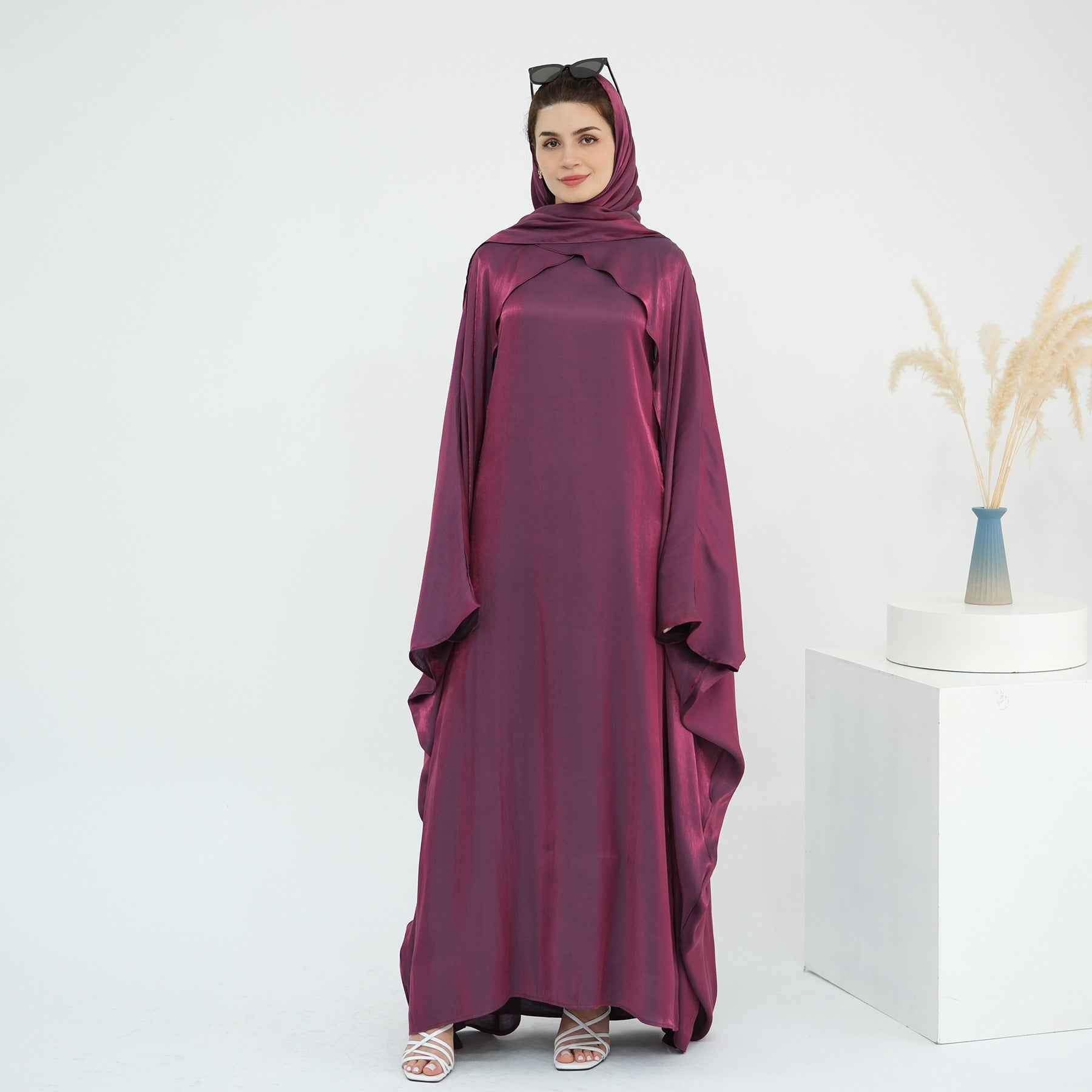 LR1028 Plain Beaded Elegant Abaya + Hijab