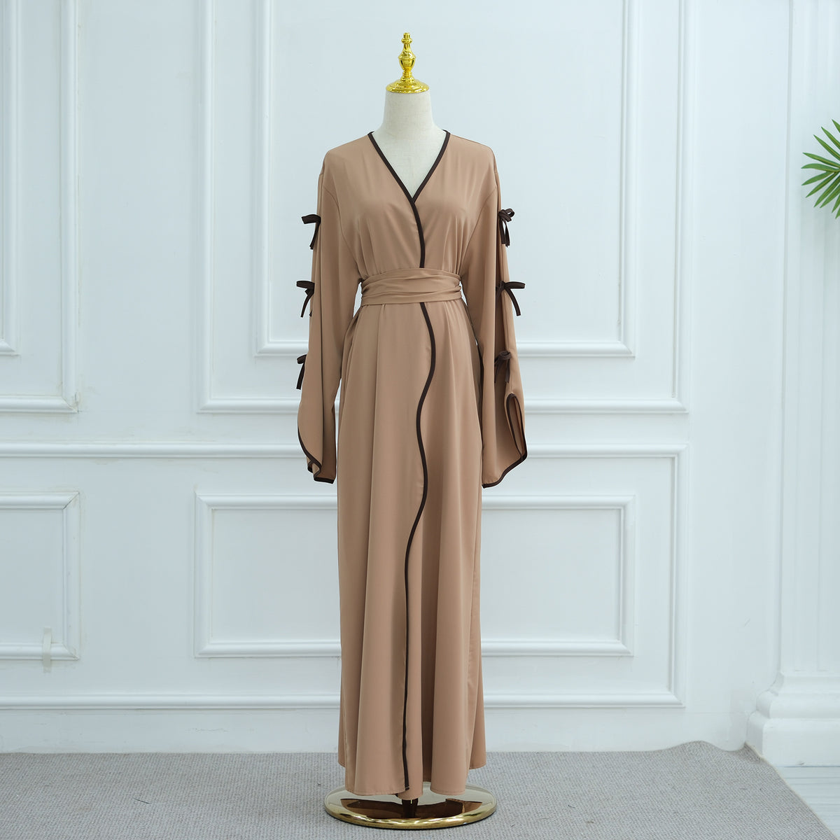 LR962+LR1003 Plain Bow Abaya Dress Set
