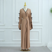 LR962+LR1003 Plain Bow Abaya Dress Set