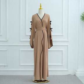 LR962+LR1003 Plain Bow Abaya Dress Set