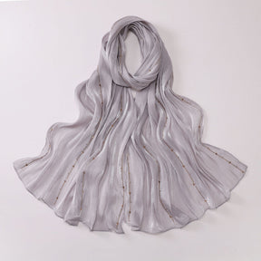 W-0513  Sea Island Silk Bright Silk Hijab with Rhinestone Lines