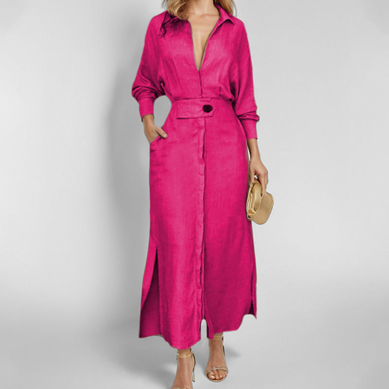 24543  Chic Spring Plain Tie-Waist Elegant Commuter Maxi Abaya Dress
