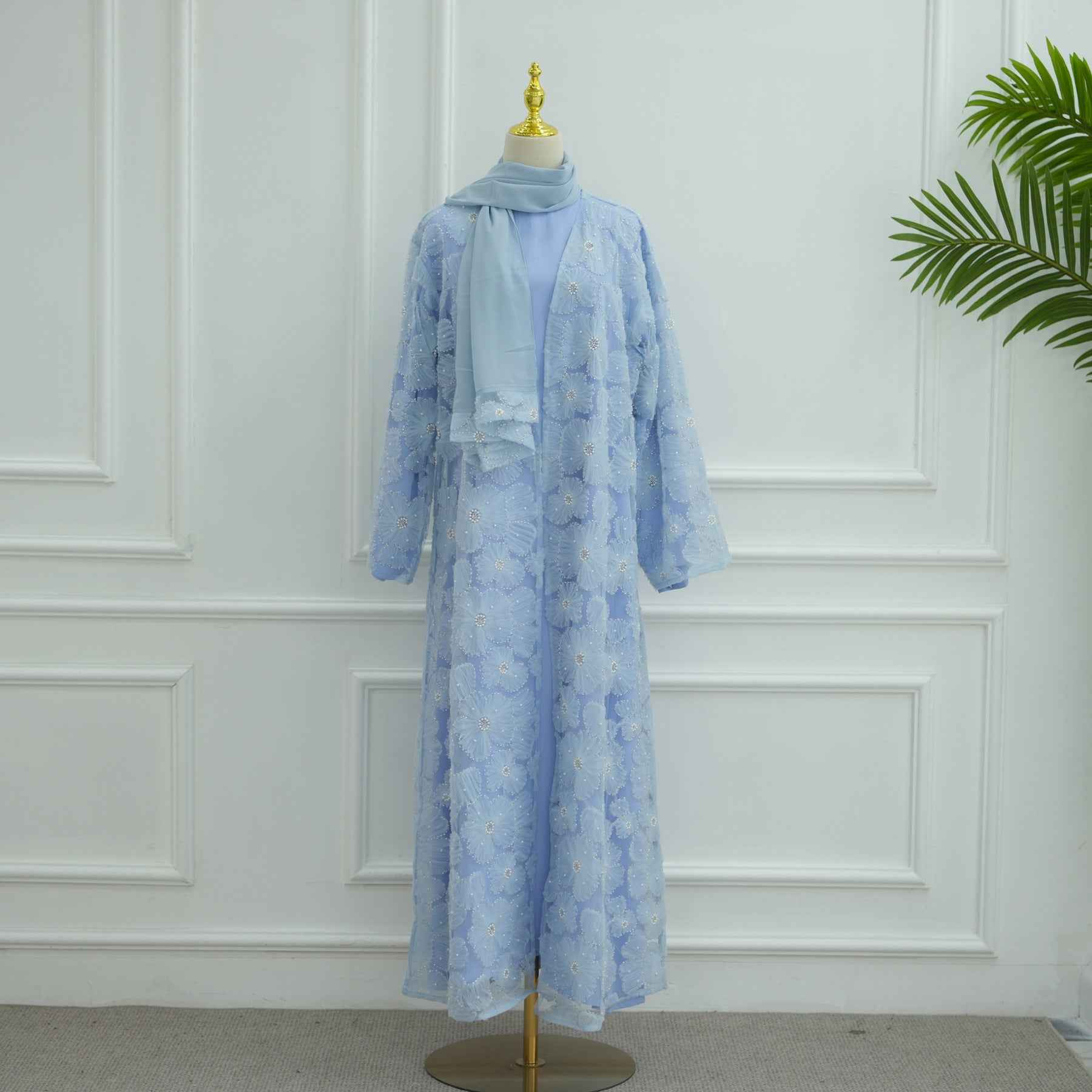 LR1069  3D Floral Beaded Cardigan Abaya