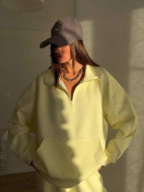 C56300  Women's Oversized Half-Zip Sweatshirt & Drawstring Sweatpants Set