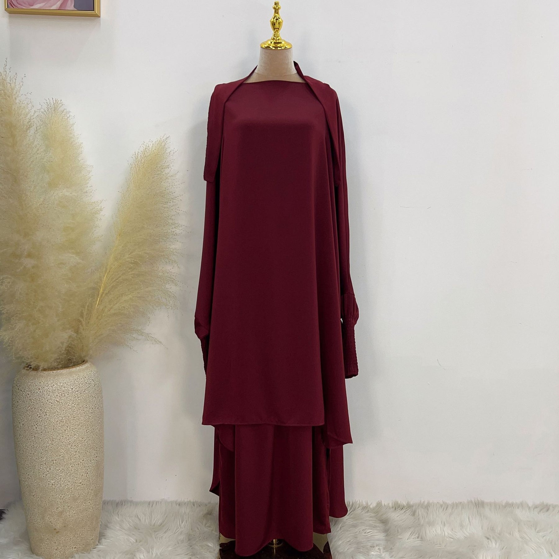 LR618  Plain Flared Abaya Dress Set - Casual Everyday Wear