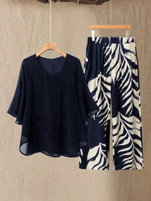 AL963438047152  Elegant Plus Size Chiffon Top & 4-Way Stretch Pants Set