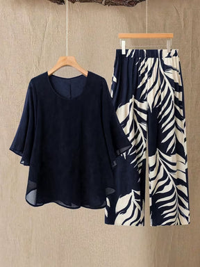 AL963438047152  Elegant Plus Size Chiffon Top & 4-Way Stretch Pants Set