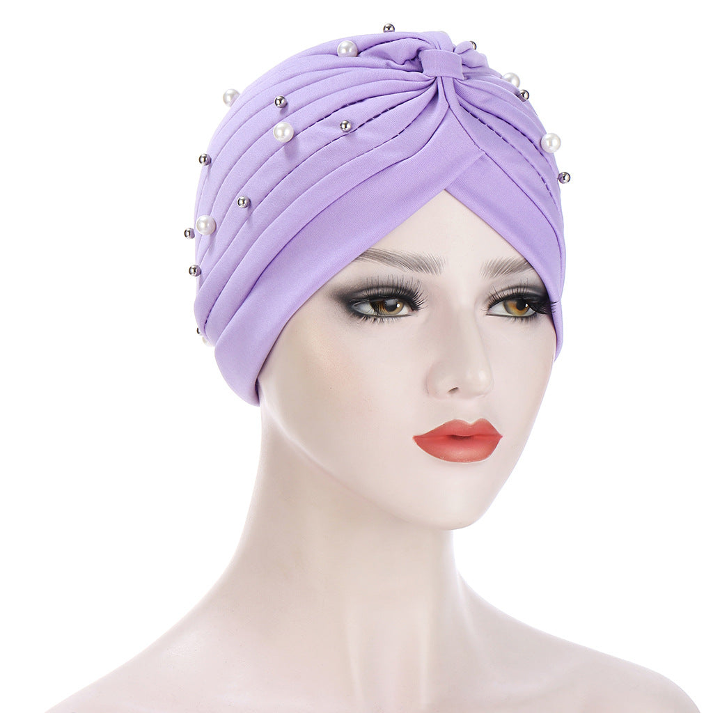 TJM-YD帽钉大小珠 pleated pearl hijab turban hat