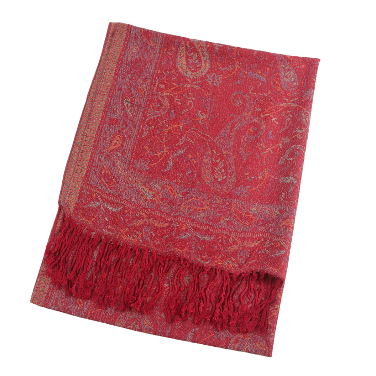 WJ046  Paisley Faux Cashmere Tassel Layering Scarf