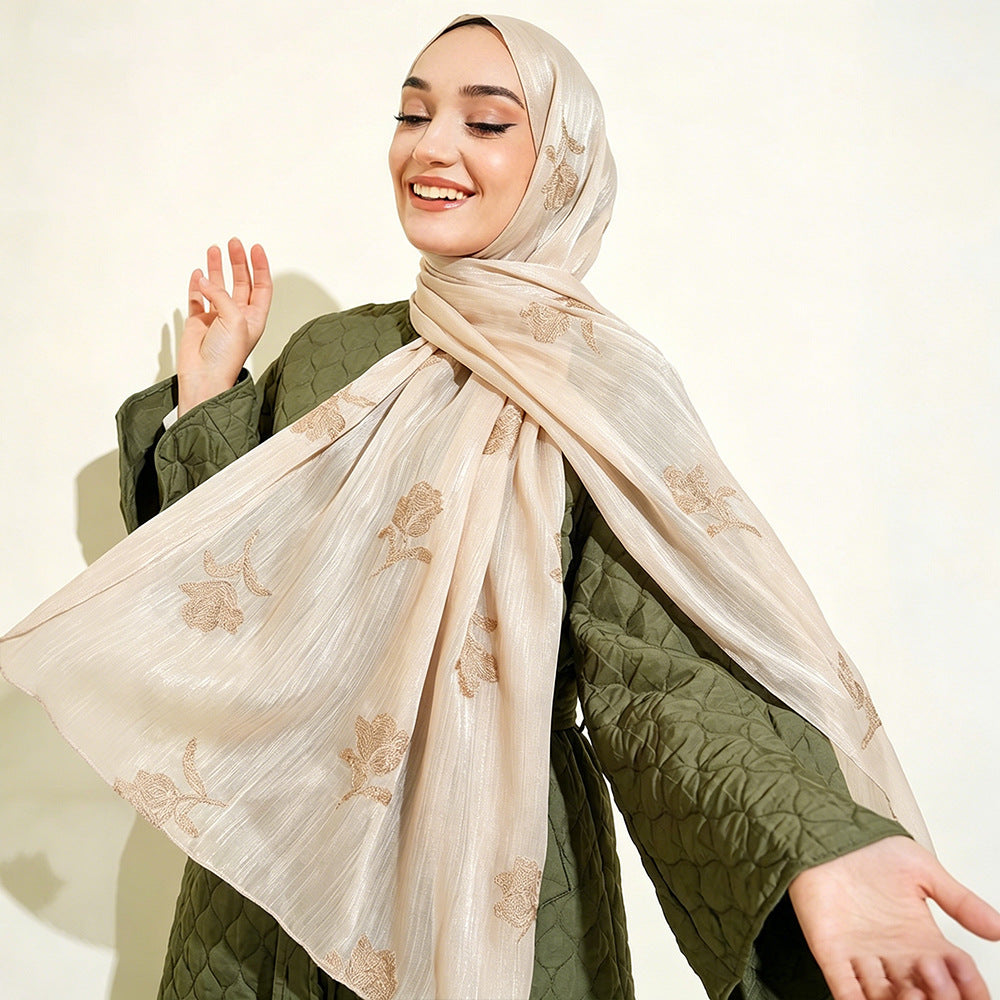 WJ103  Sea Island Silk Embroidered Sun Protection Hijab