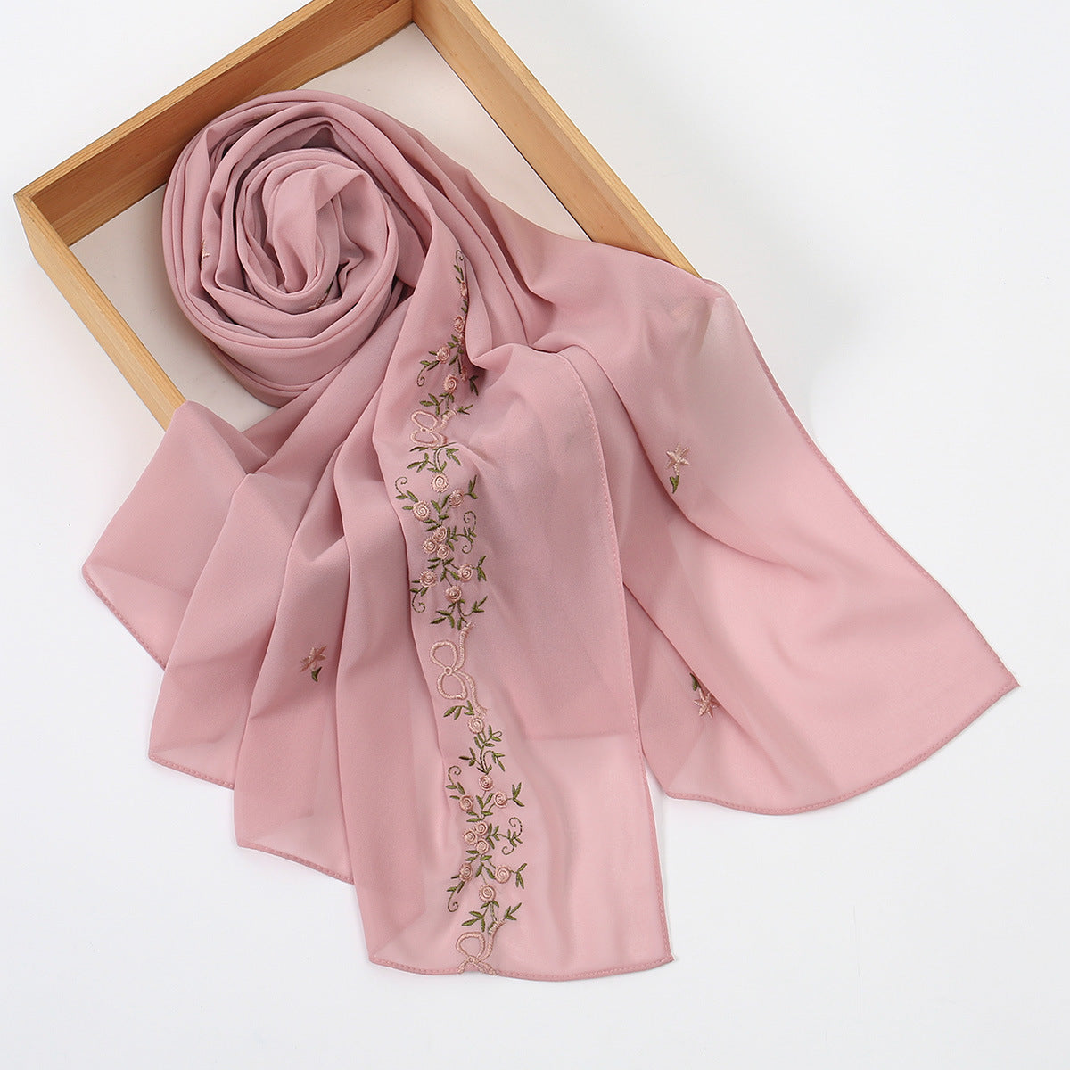 VE122  High-Quality Plain Elastic Chiffon Hijab with Embroidery