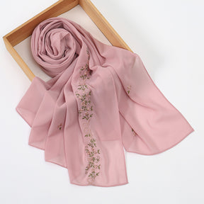 VE122  High-Quality Plain Elastic Chiffon Hijab with Embroidery