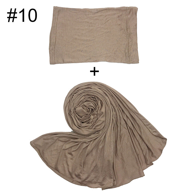 ND474  85*185cm Large Size Plain Mercerized Cotton Soft Jersey Hijab with Undercap Set