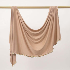 JBHBHB  Elegant Versatile Plain Colorful Embroidered-Edge Liquid Jersey Hijab