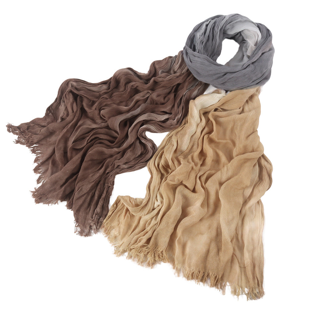 SS009  Modal Tie-Dye Oil Painting Style Two-End Fringed Crinkled Hijab