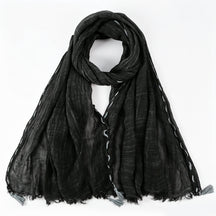 YC008  Crinkle Drawstring Polyester Fringe Tassel Hijab