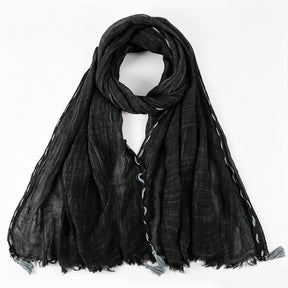 YC008  Crinkle Drawstring Polyester Fringe Tassel Hijab