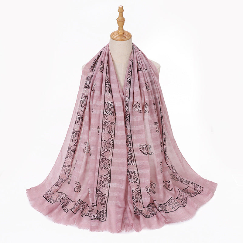 MSL276  Gold stamping hijab with gold thread - MOQ:2