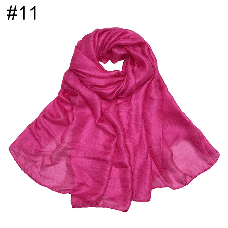 ND479 Linen Solid Color Faux Silk Soft Turban Shawl Scarf