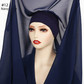VS911 Solid Color Chiffon Hijab with Undercap Instant Hijab and Magnet Buckle, Anti-Fall All-Match Scarf