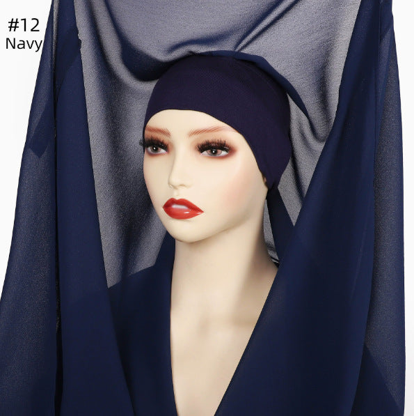 VS911 Solid Color Chiffon Hijab with Undercap Instant Hijab and Magnet Buckle, Anti-Fall All-Match Scarf