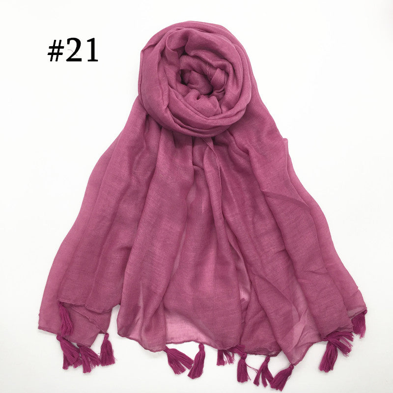 ND06  Plain Polyester Flat-Finish Tassel-End Hijab