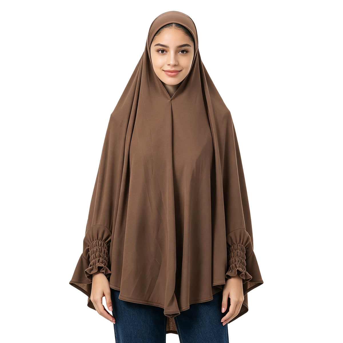 22201-22210  Plain High-Stretch Polyester Ruffled-Edge Sleeve Hijab